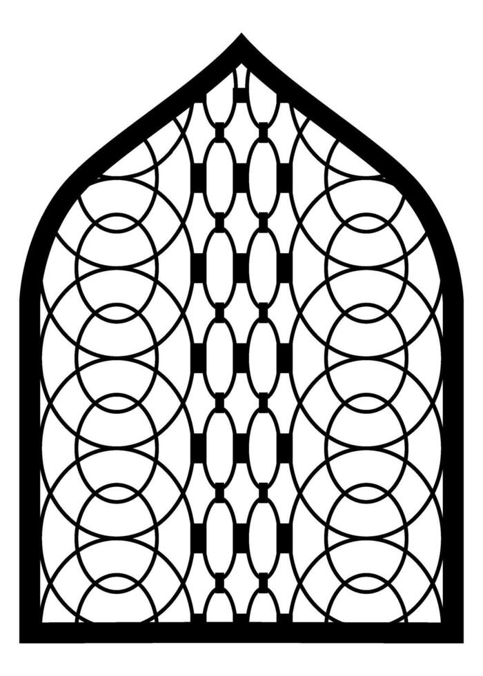 Arch shape Traditional Indian Mughal door, window with geometric arabesque pattern, silhouette Indian arch. Decorative Grille Ideas, Jali, Wall Separator. Mughal paisley abstract ikat. Mashrabiya patt vector