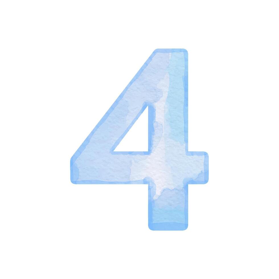 Watercolor blue numbers 4, design for cards and print vector