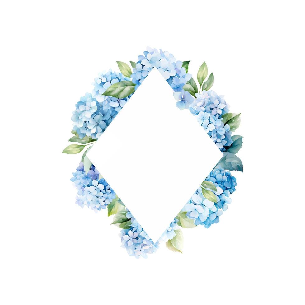 Frame with watercolor blue hydrangea, floral decor design vector