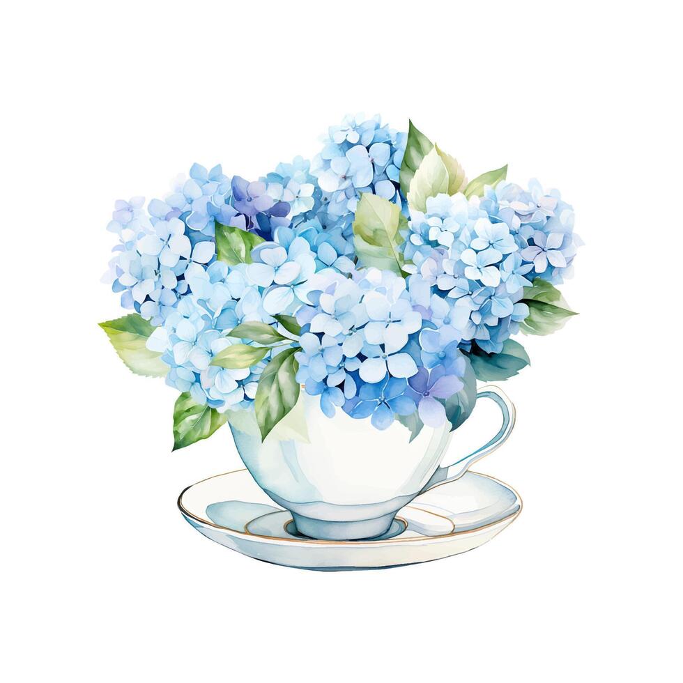 Watercolor set of blue hydrangea bouquet vector