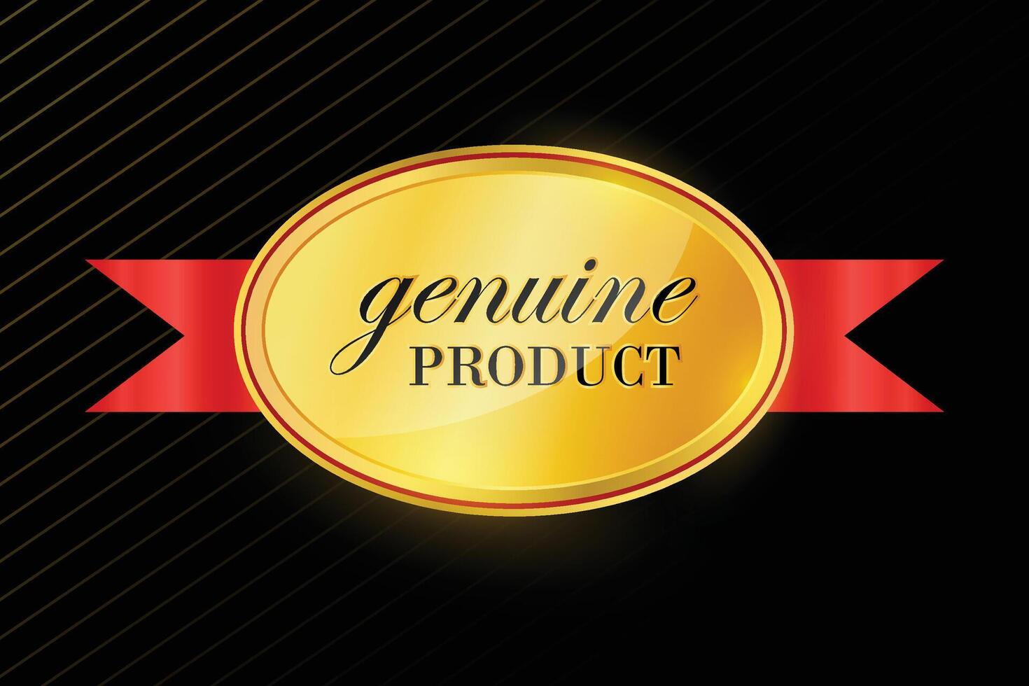 genuine product realistic golden design with red ribbon. vector