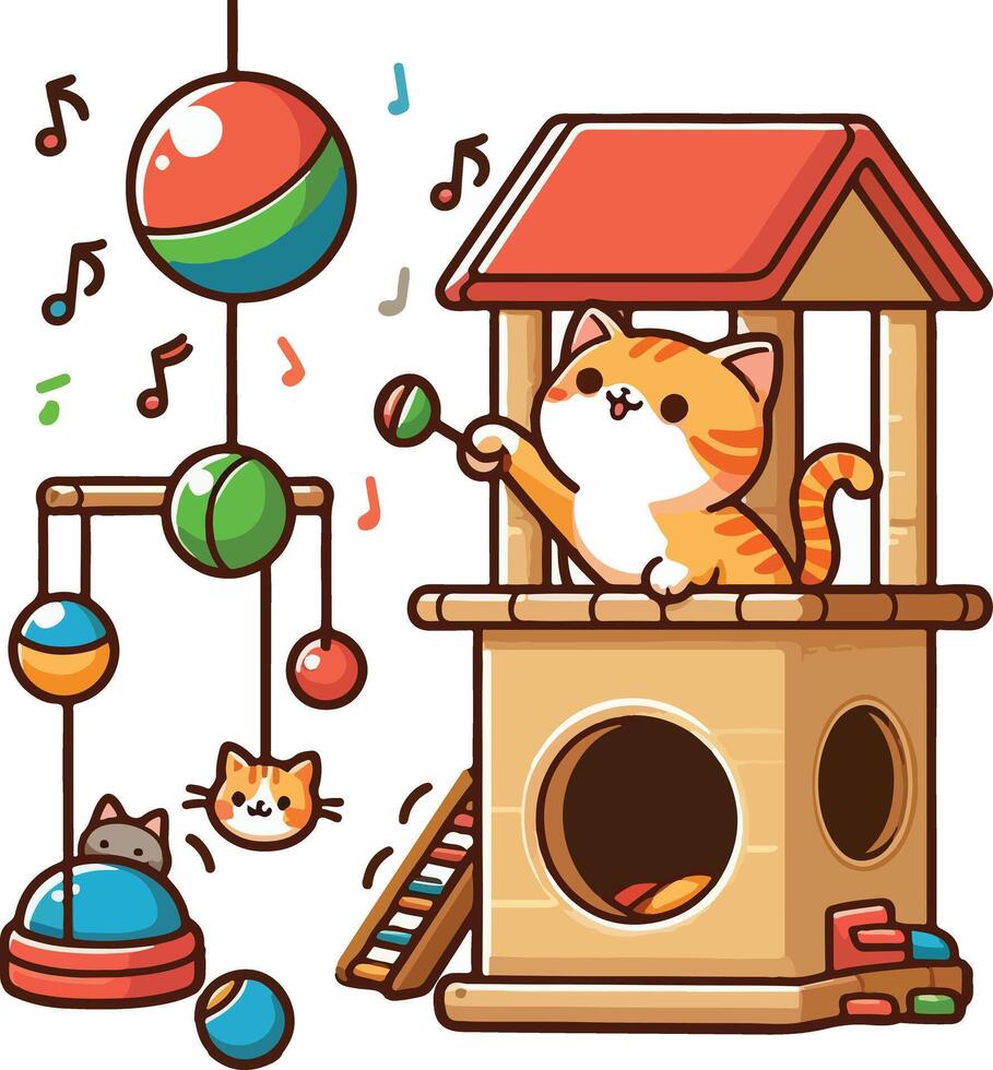 Cute Cat Plays Instrument vector