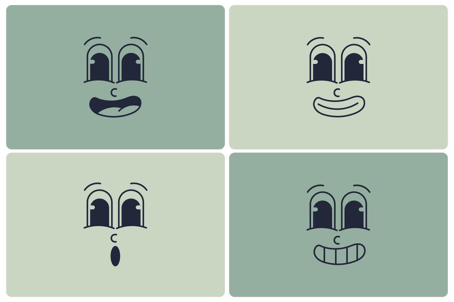 Cute Cartoon Face Emotions Pack. Expressive Retro Mascot Vintage Set vector
