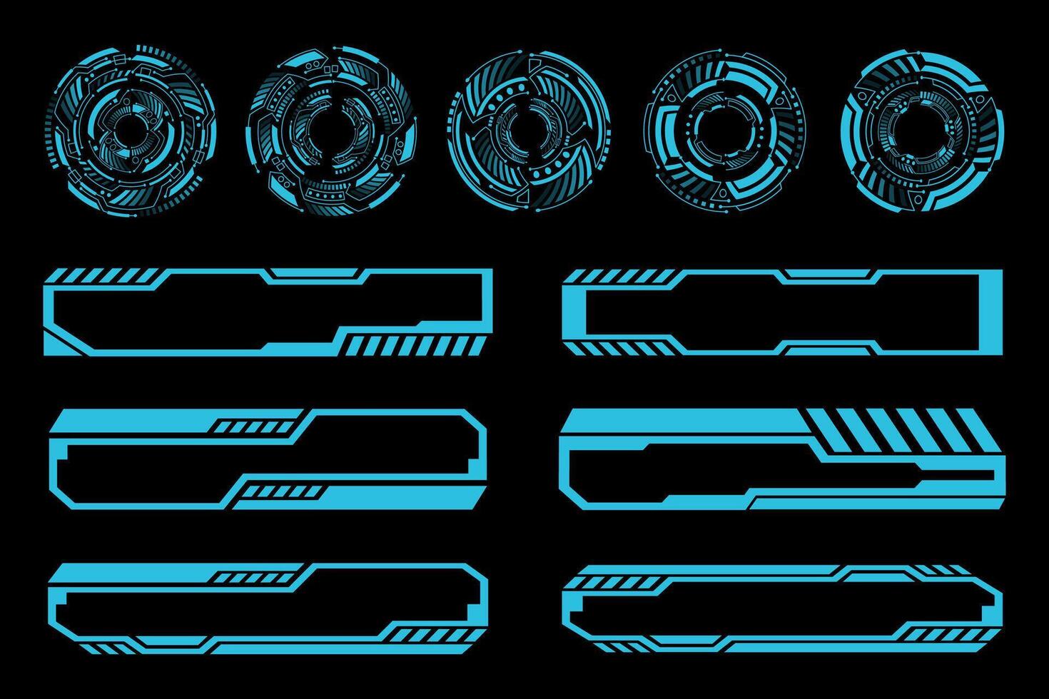 Futuristic HUD Interface Elements Cyberpunk. Sci-Fi Tech Circles and Panels vector