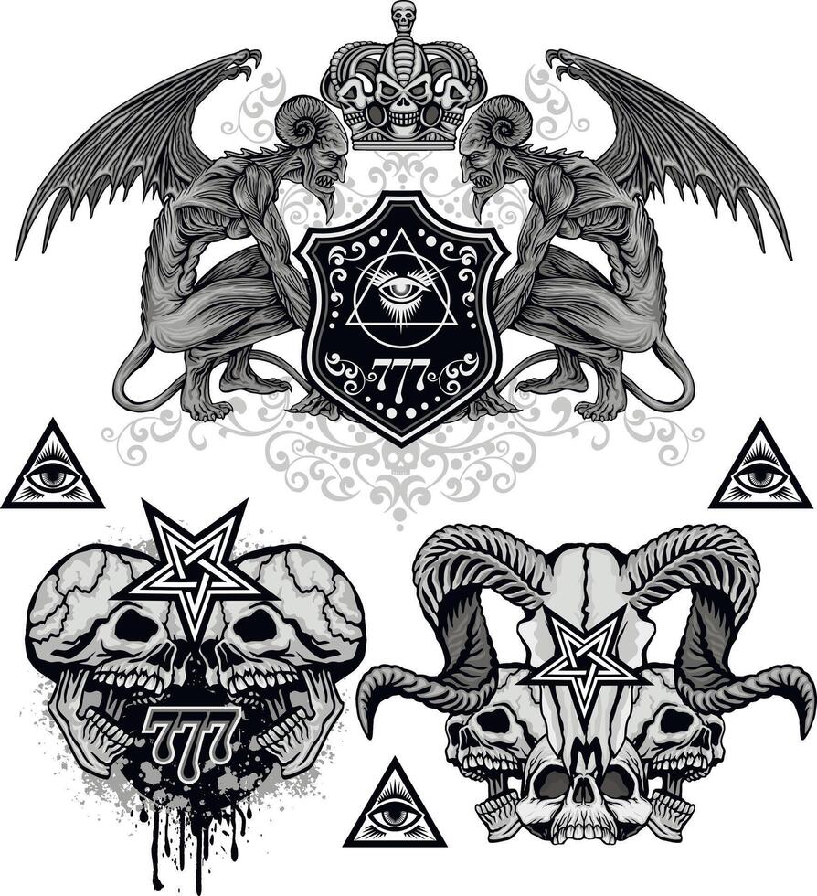 set, skull and demons vector