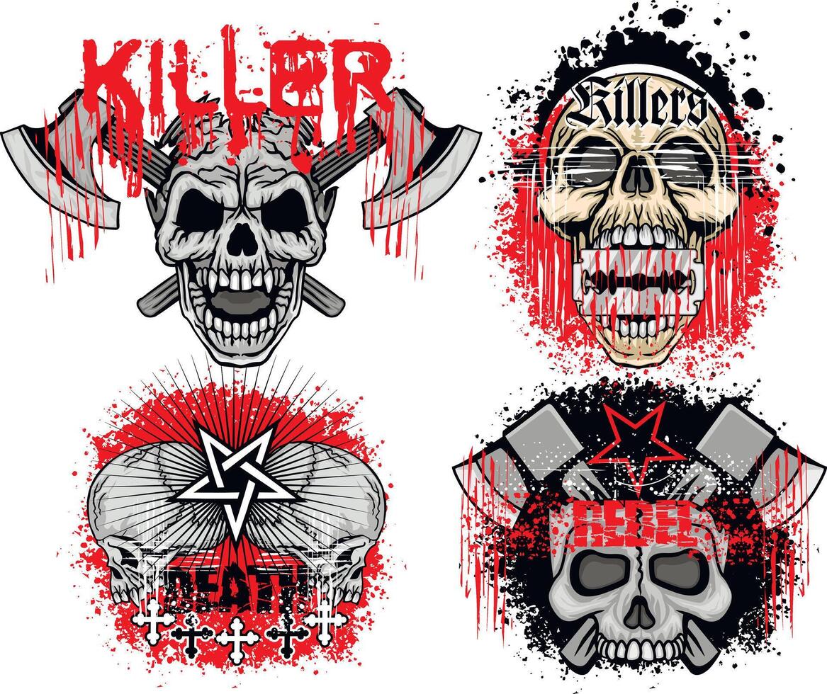 set, aggressive emblem with skull vector