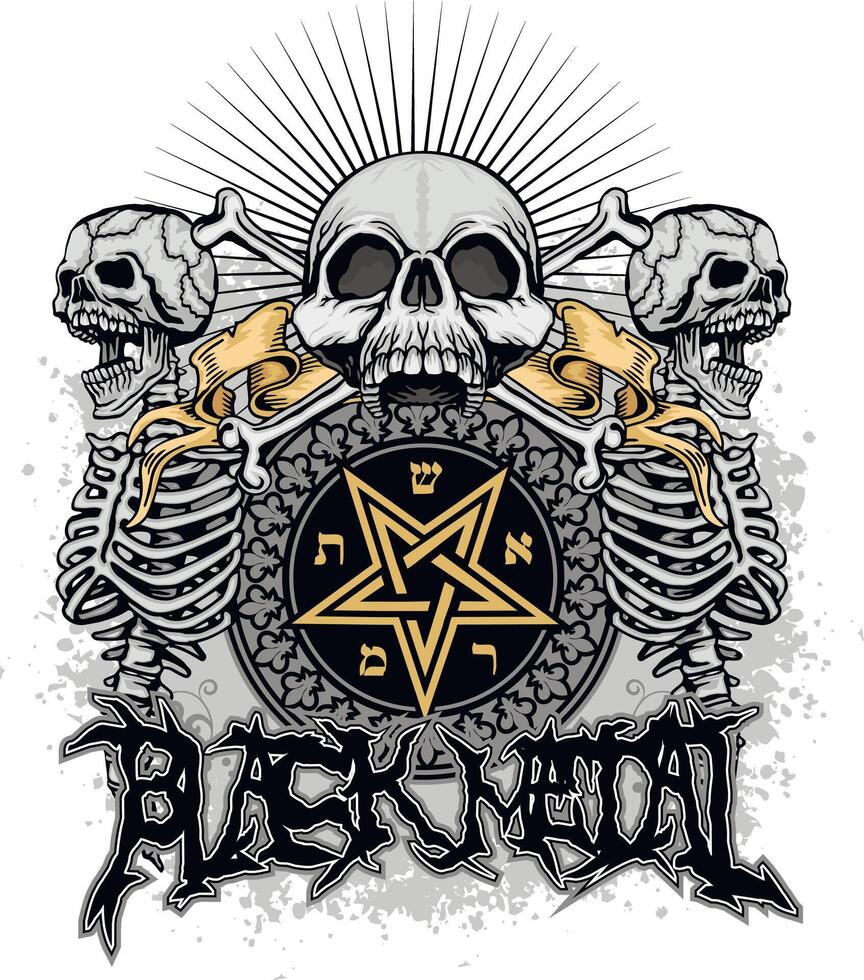 skeletons and skull with occult sign vector