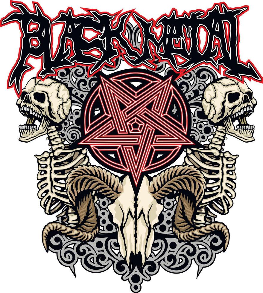 grunge black metal sign with ram skull vector