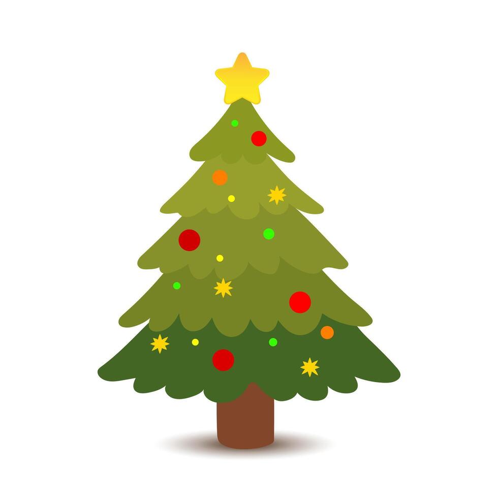 Christmas trees with balls and star on white background vector