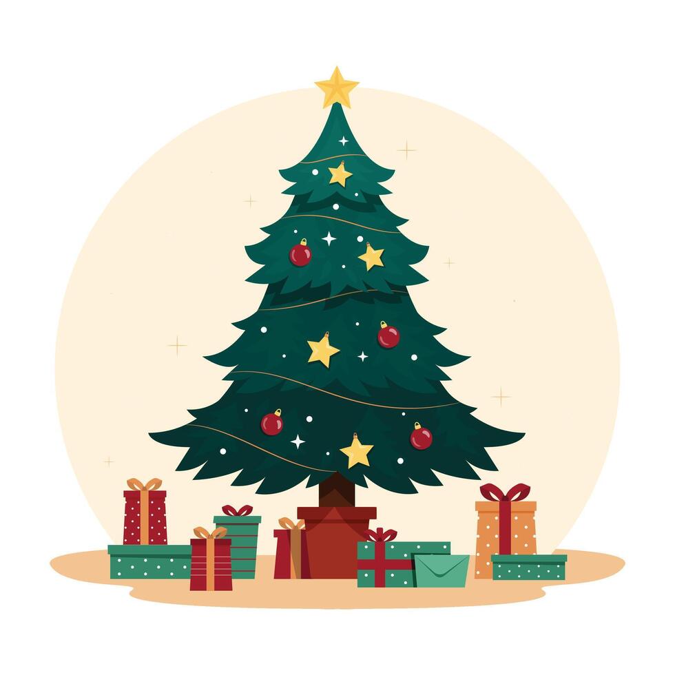 Decorative Christmas tree with gift boxes vector