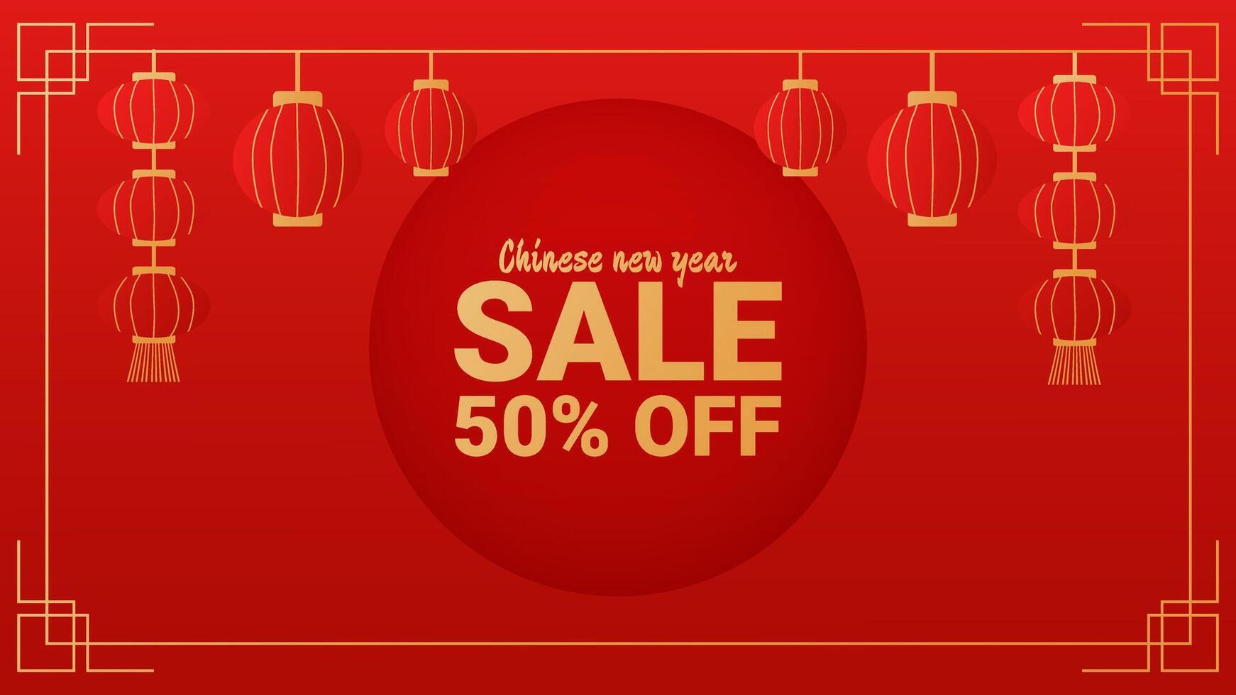 Chinese New Year discount banner red gold. Lanterns frame and sale. Traditional abstract patterns. Design for online store social network web page. illustration. vector