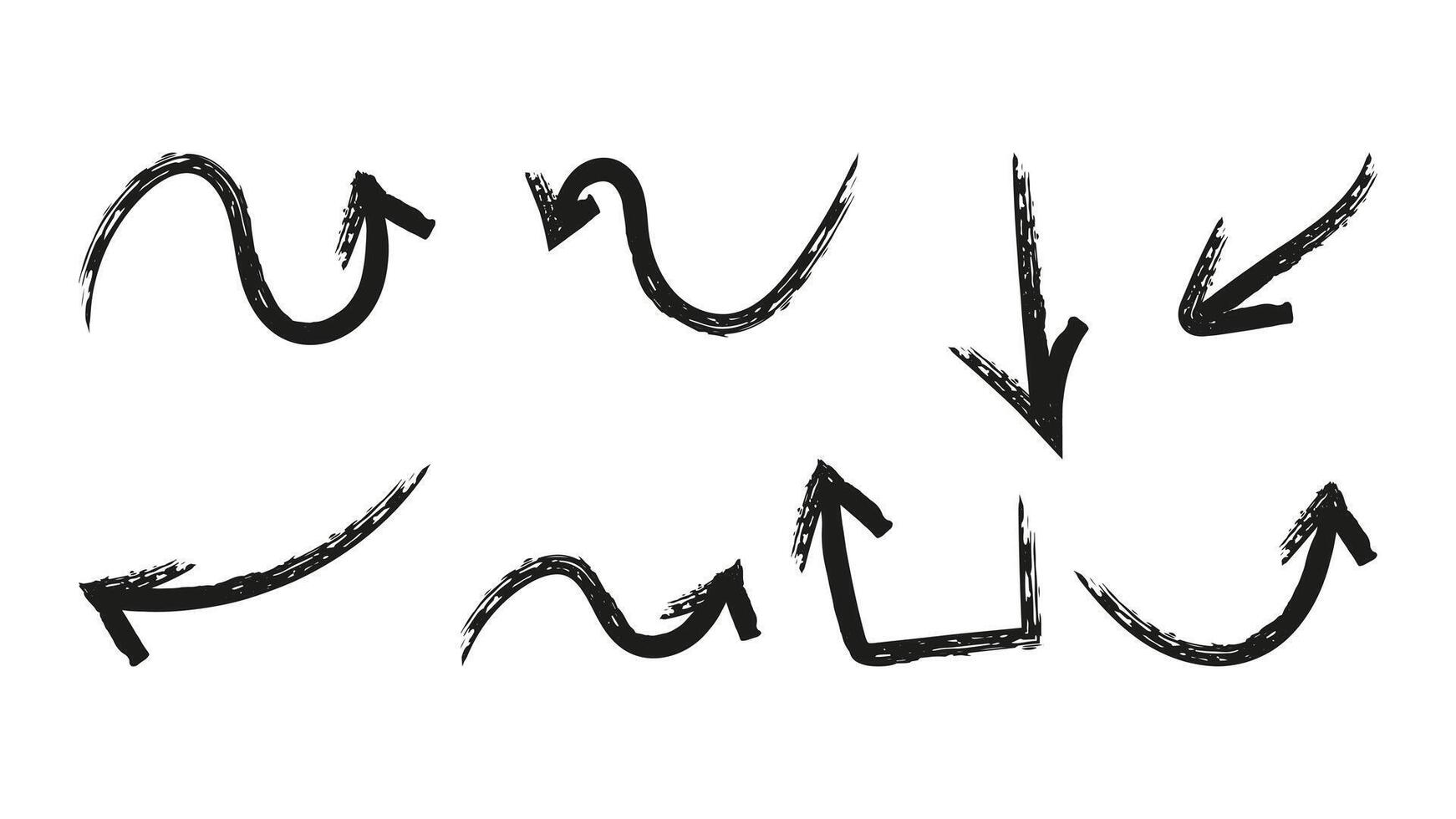 Arrows drawn with brushes for infographic design. Straight curved circular multidirectional. illustration. vector