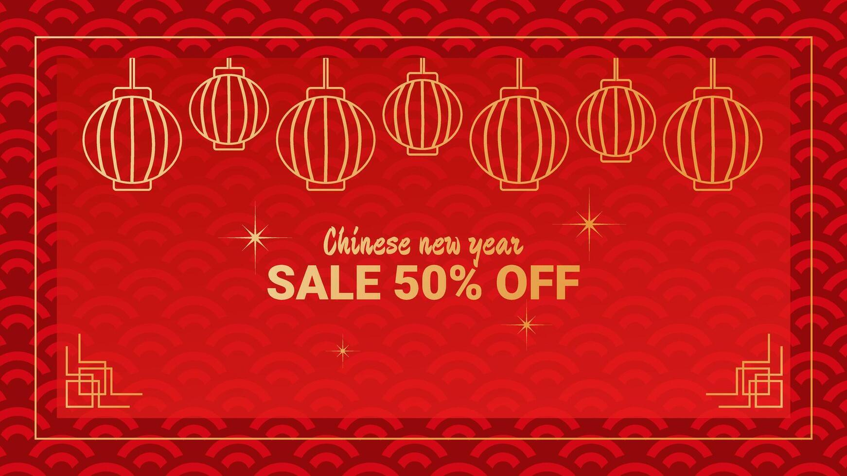 Chinese New Year discount banner red gold. 50 percent. Traditional abstract patterns. Design for online store social network web page. illustration. vector