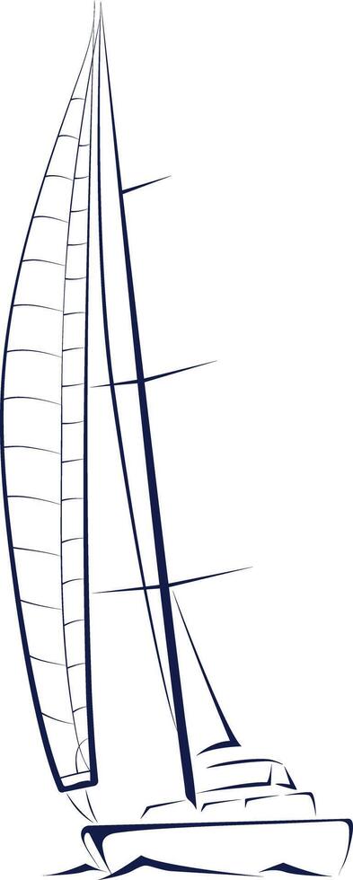 Outline of a Yacht on the Waves, Flat Ship, Isolate on White, Contour Drawing, Silhouette vector