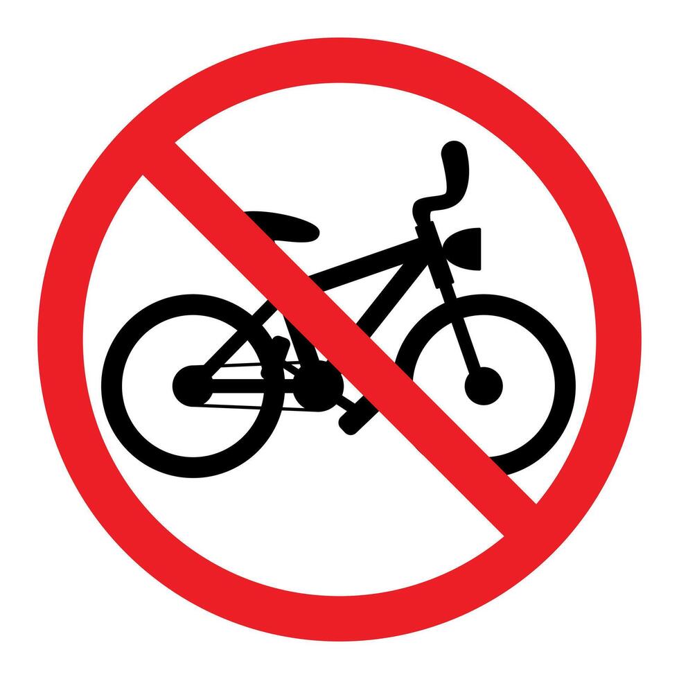 no cycling symbol, prohibitory sign, red crossed out circle symbol with bicycle silhouette vector