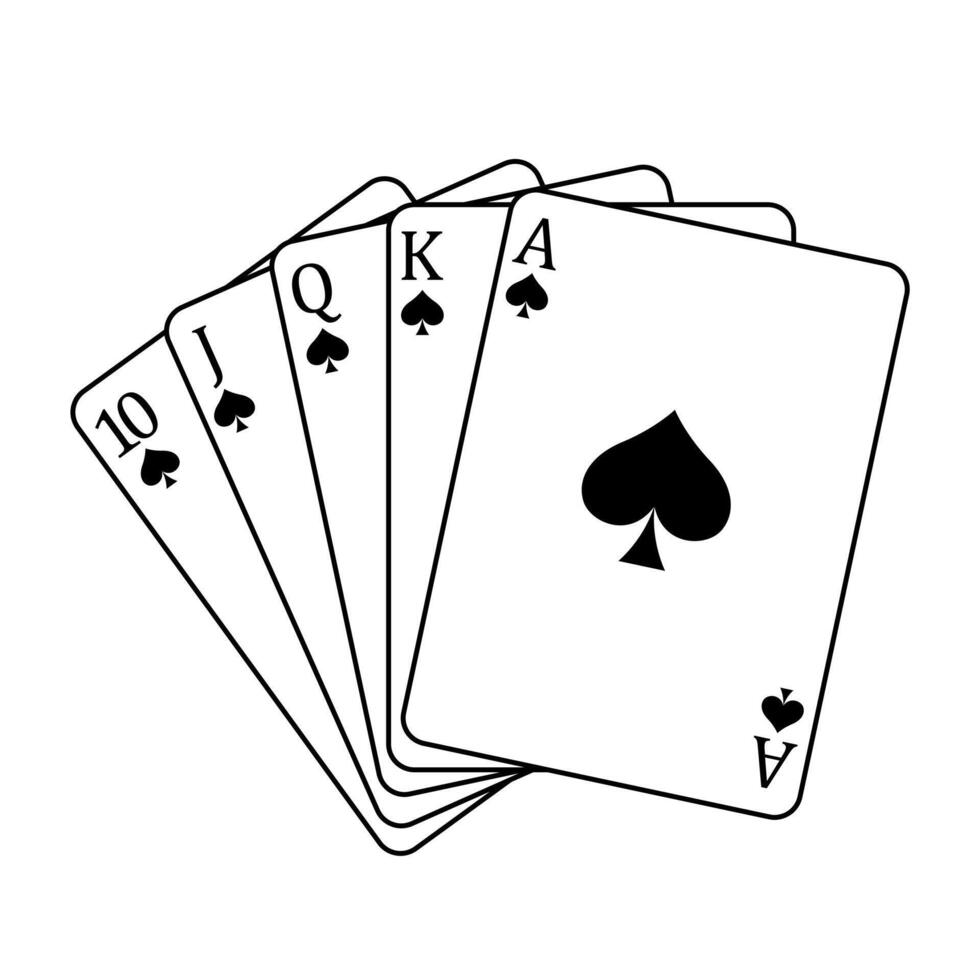 Playing cards - a poker hand consisting of a royal flush spades 10 J Q K A, illustration isolated on white background vector
