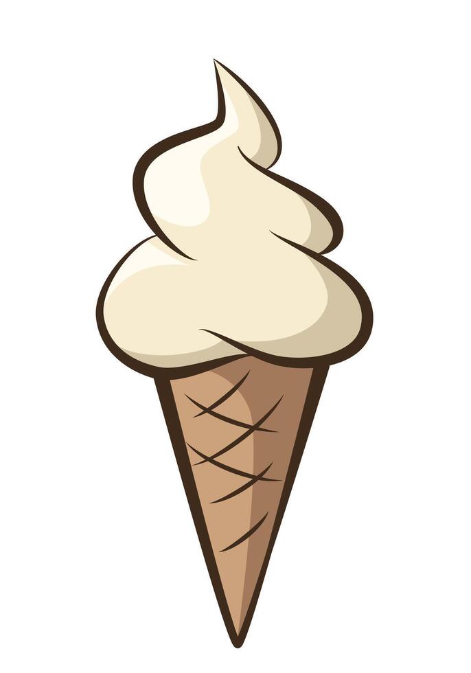 ice cream - vanilla soft serve ice cream in a cone, color illustration isolated on white background vector
