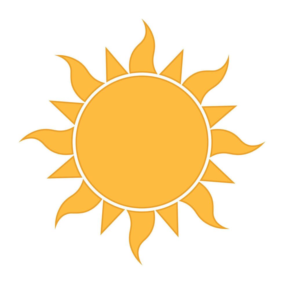 sun shape symbol, illustration of simple yellow star isolated on white background vector
