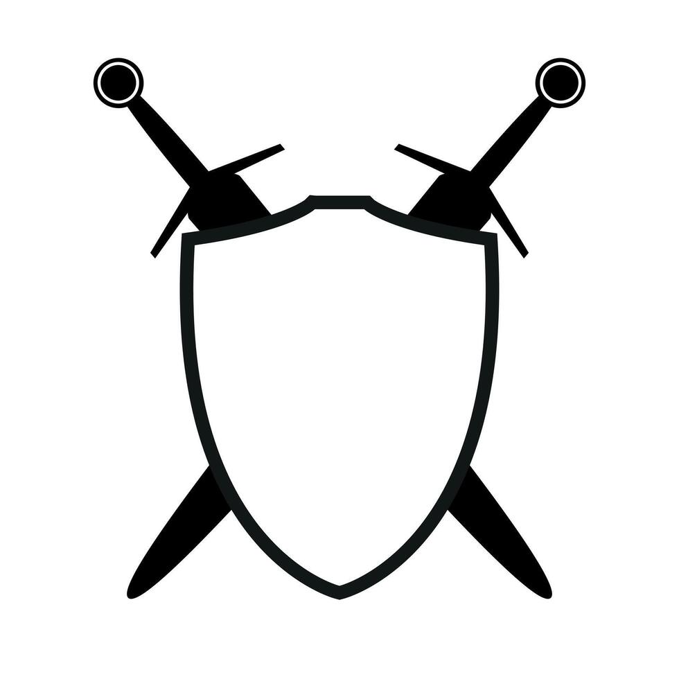 shield with two crossed swords icon silhouette, illustration of medieval sword isolated on a white background vector