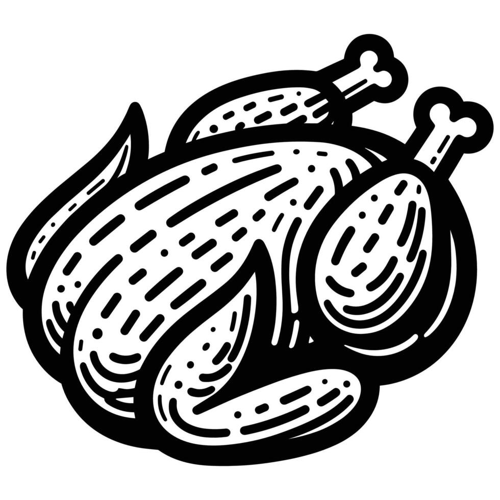 Hand Drawn Roast Chicken Outline Illustration vector