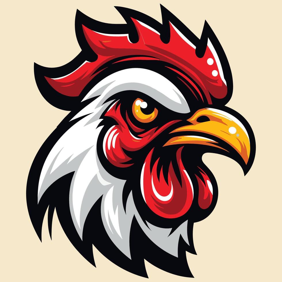 Traditional Rooster Head Illustration with High Contrast and Sharp Lines vector