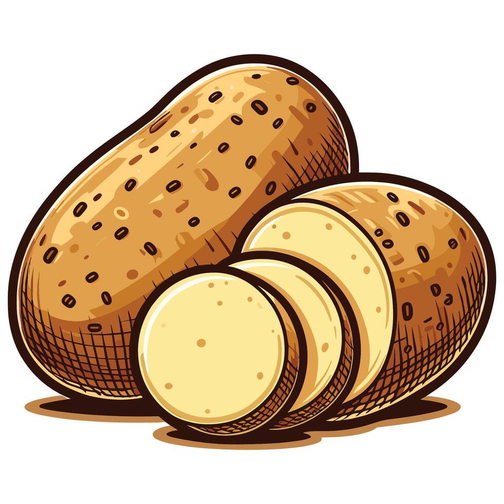 Farm Fresh Potato Illustration with Sliced Pieces vector