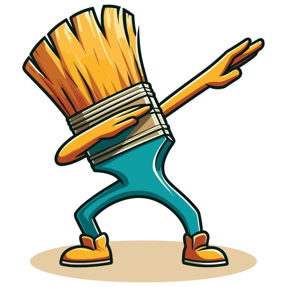 Humorous Cartoon Illustration of Dabbing Paintbrush Character vector