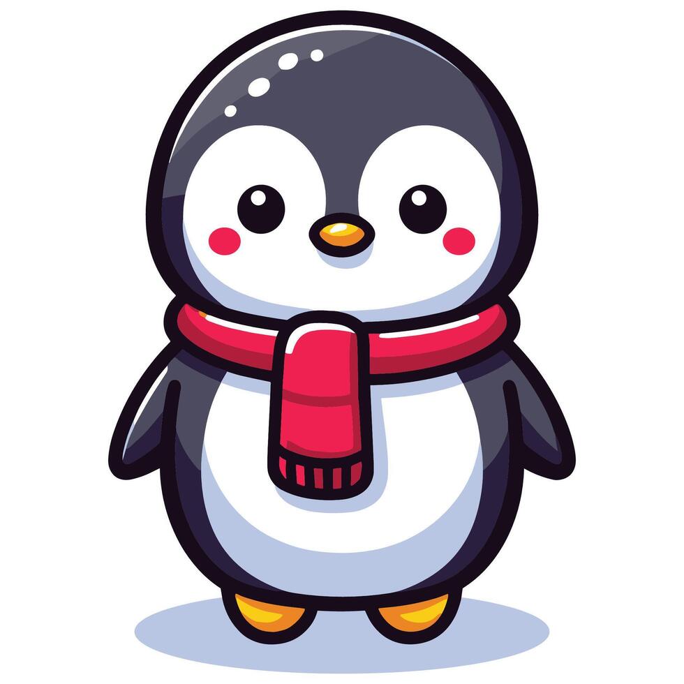 Adorable Winter Penguin with a Red Scarf Character Cartoon Illustration vector