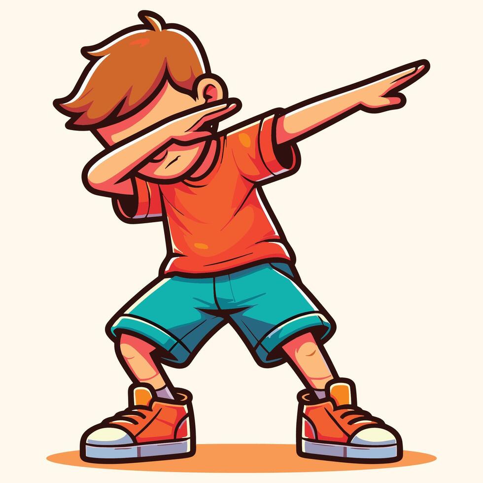 Cartoon Illustration of a Boy Doing the Dab Dance Pose in Casual Clothes vector