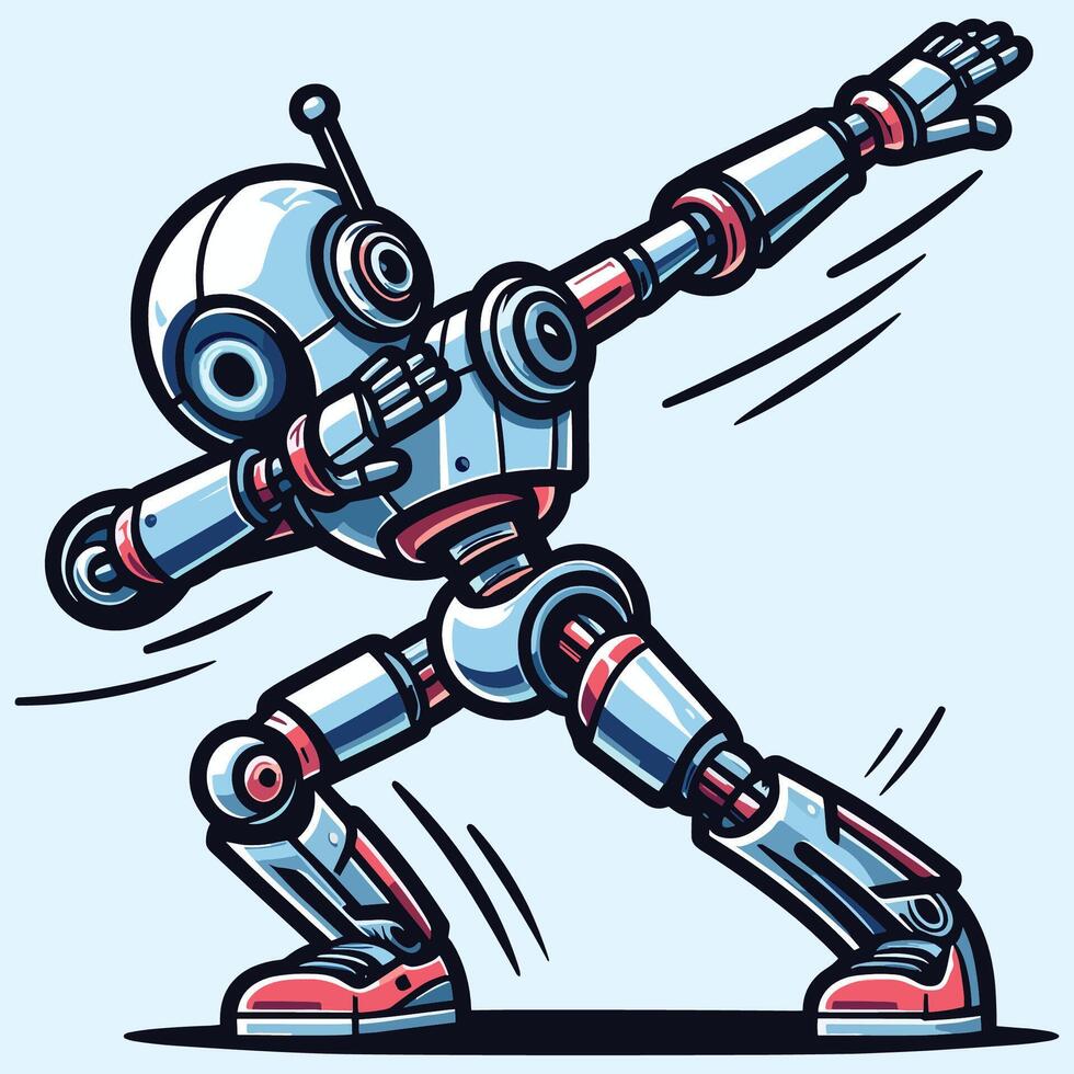 Dabbing Robot Character in a Retro Futuristic Style Illustration vector