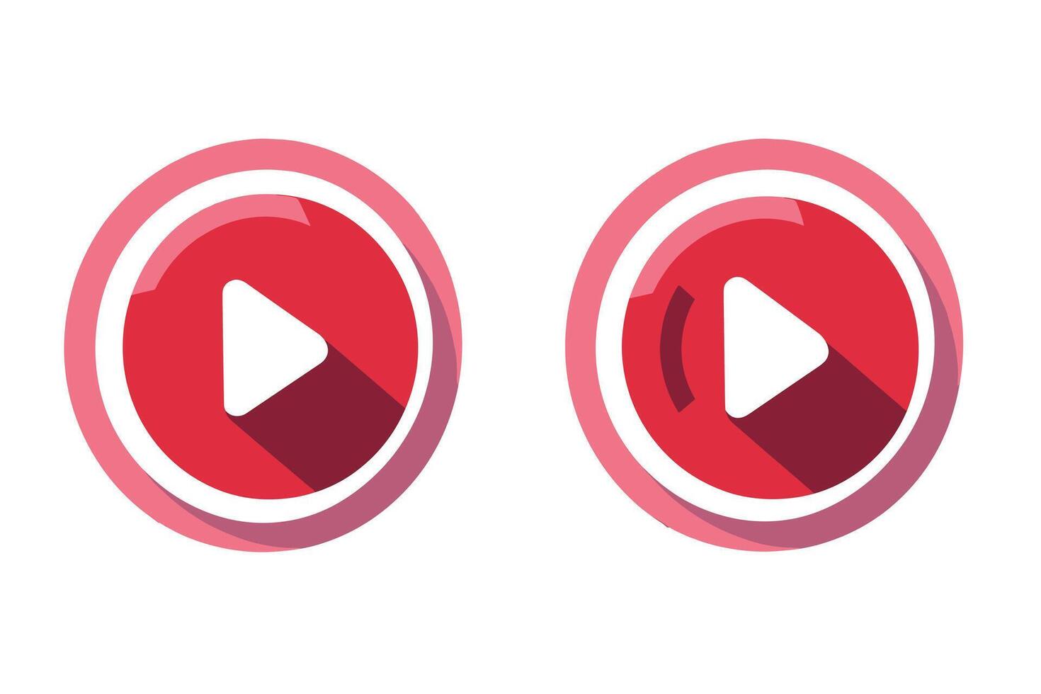 Illustration of two red play button icons with shadow effects on a white background. vector