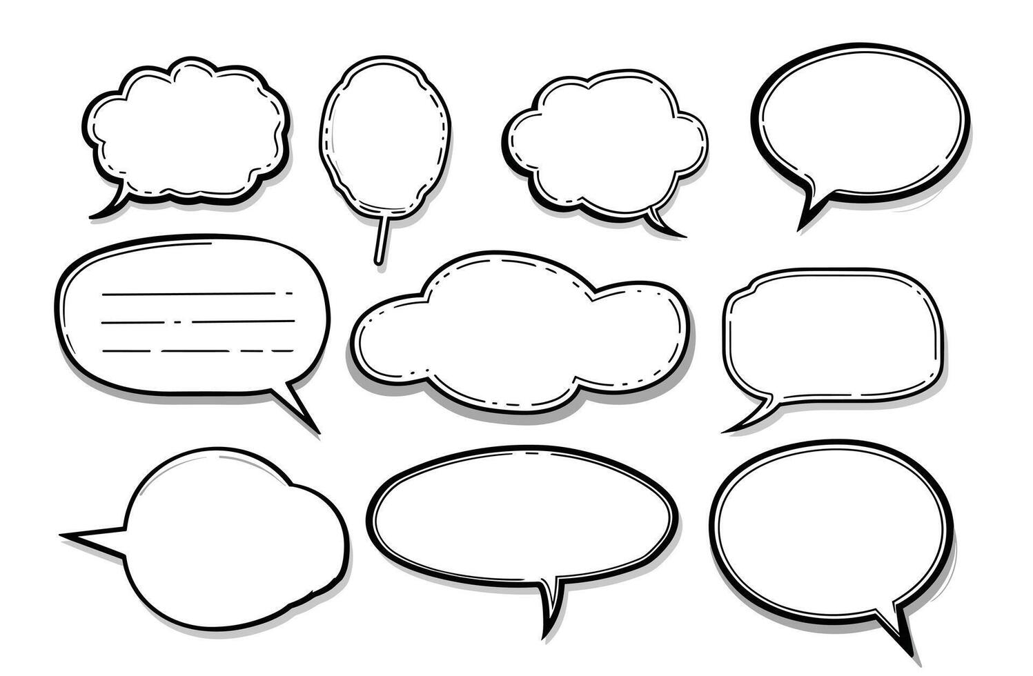 A collection of empty speech bubbles in various shapes, ready for customization, on a white background. vector