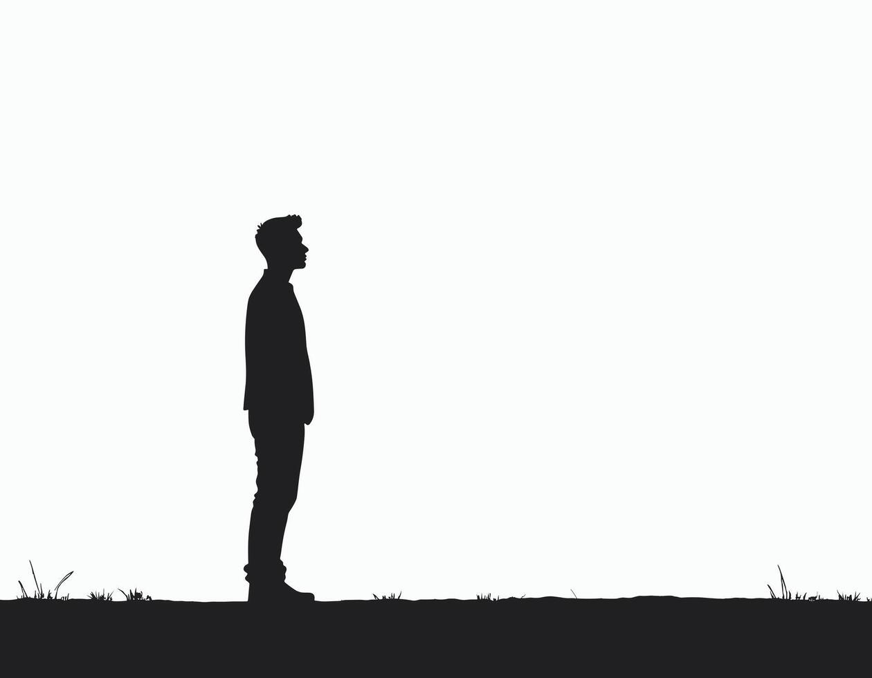 Silhouette of a man standing thoughtfully against a clear sky, creating a serene and contemplative atmosphere. vector