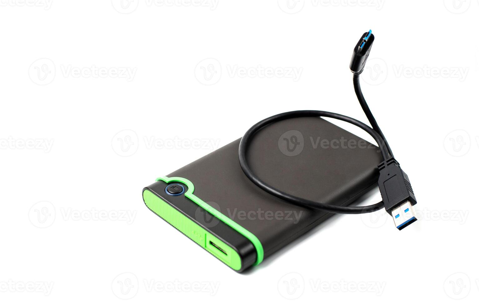 external hard drive for backup on a white background in close-up photo