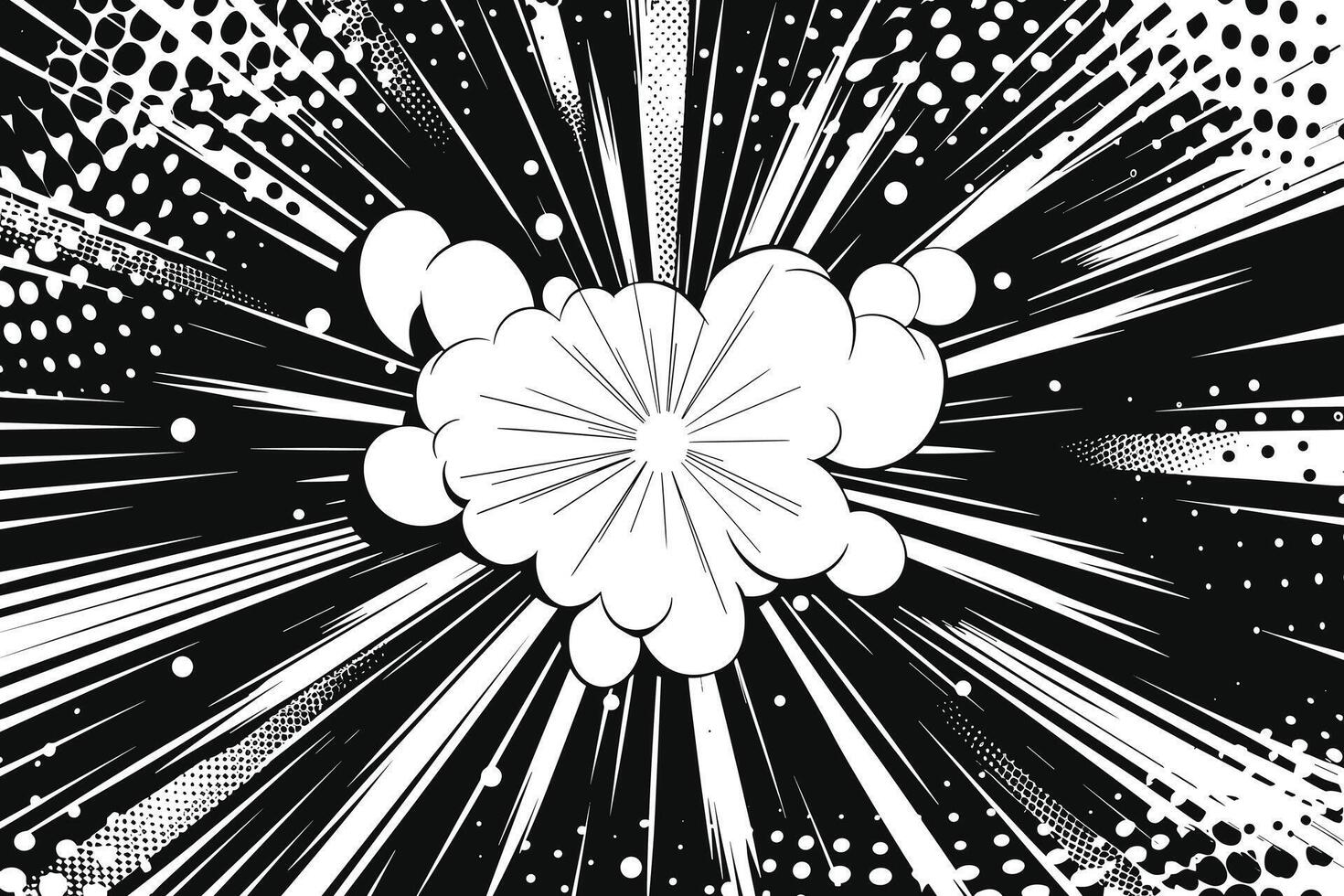 Dynamic black and white comic explosion with starburst effect. vector