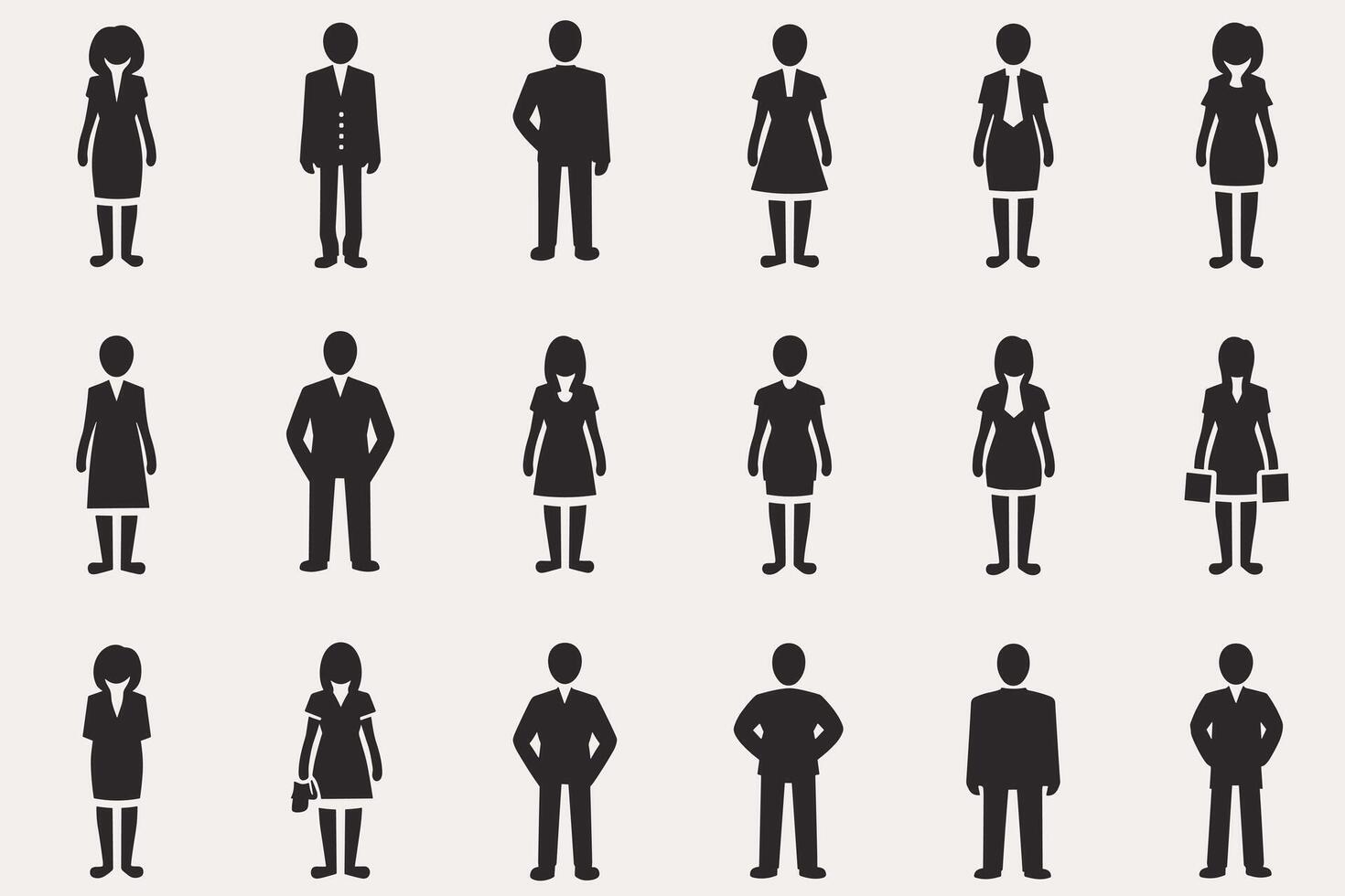 Silhouettes of diverse professionals in various outfits on a light background. vector