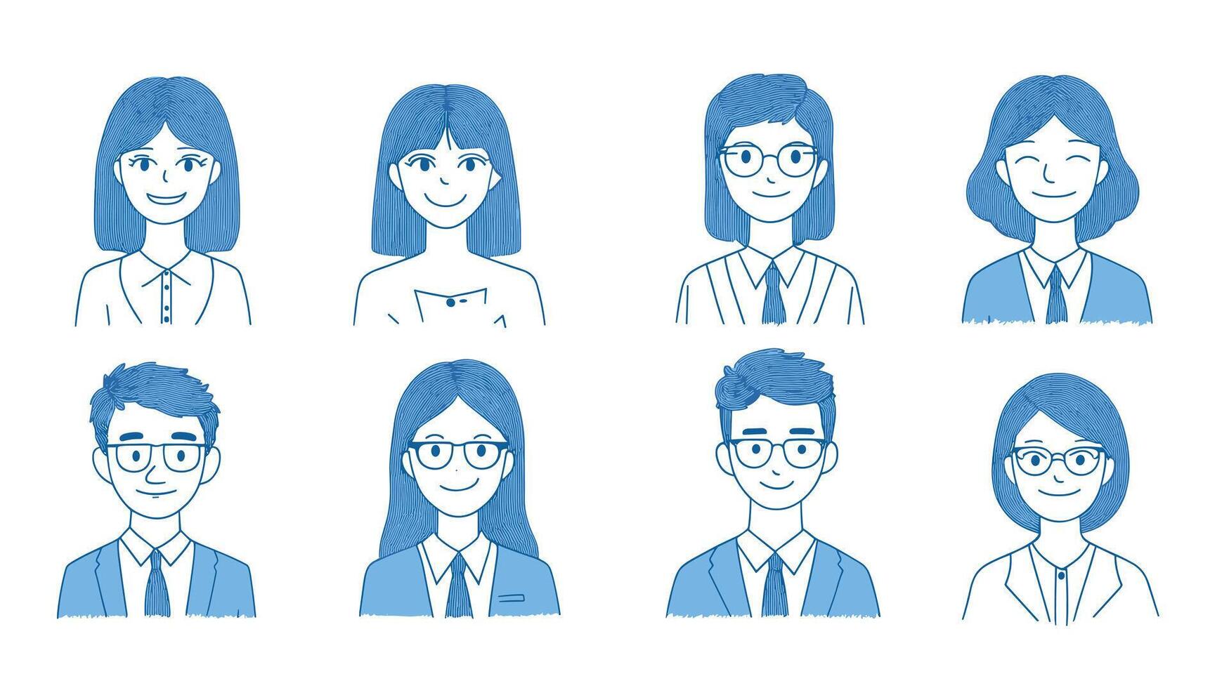 Illustration of diverse professionals with glasses and formal attire. vector