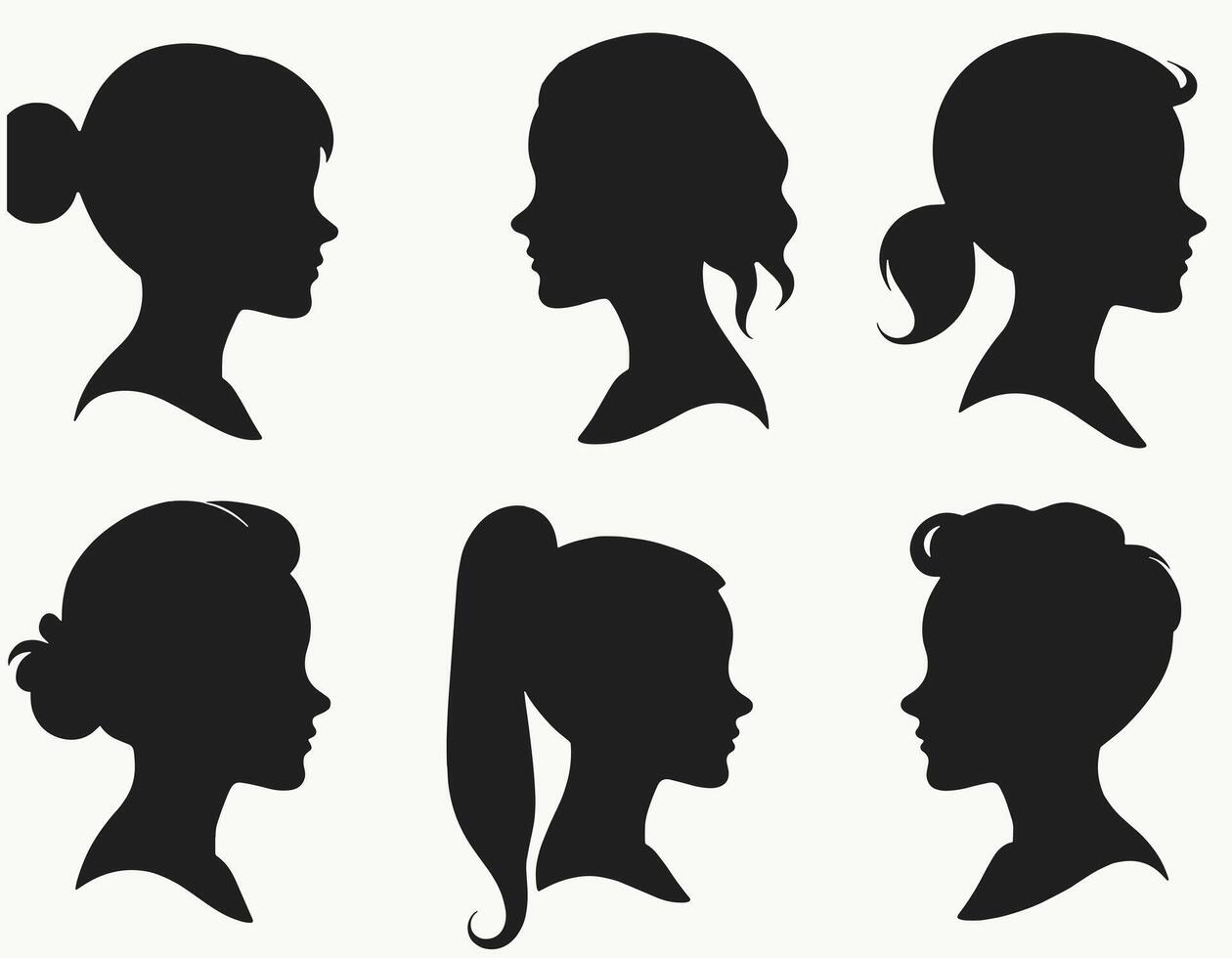 Silhouettes of diverse women's profiles showcasing different hairstyles, emphasizing individuality and style in simple black outlines. vector