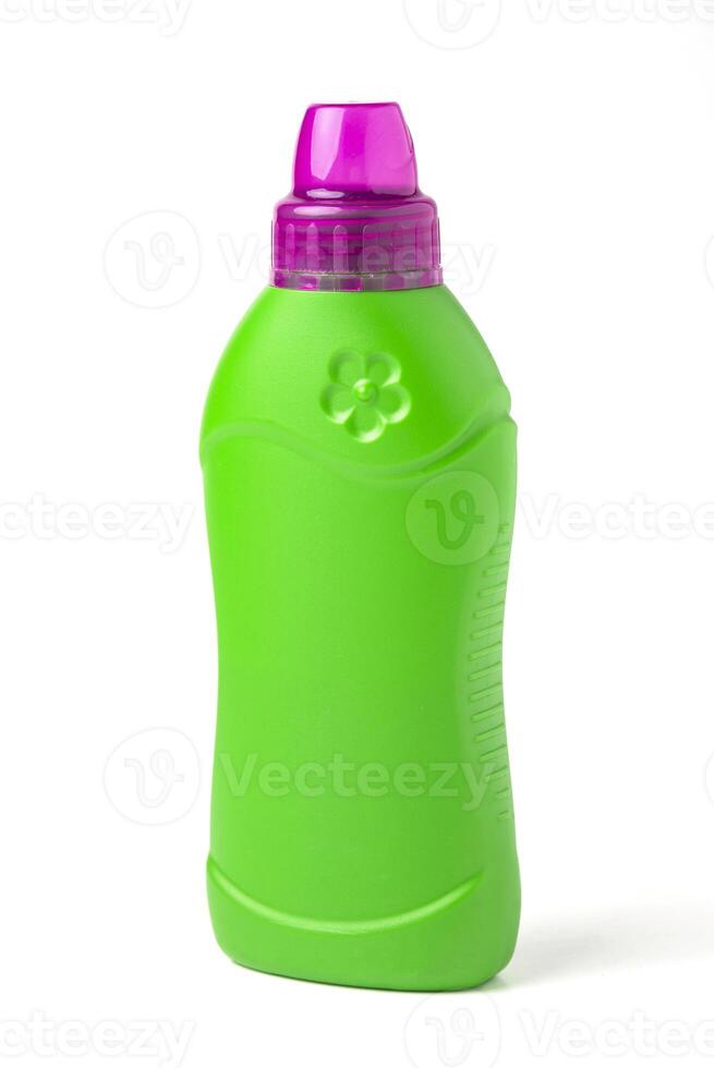 green plastic bottle of detergent isolated on white background. Object with Clipping Paths photo