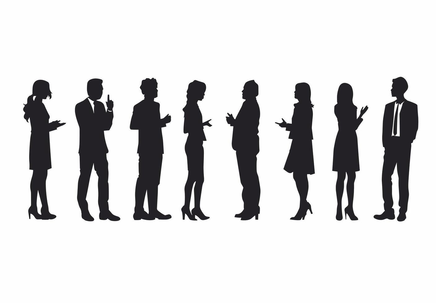 Silhouettes of diverse people engaged in discussions, emphasizing communication and collaboration. vector