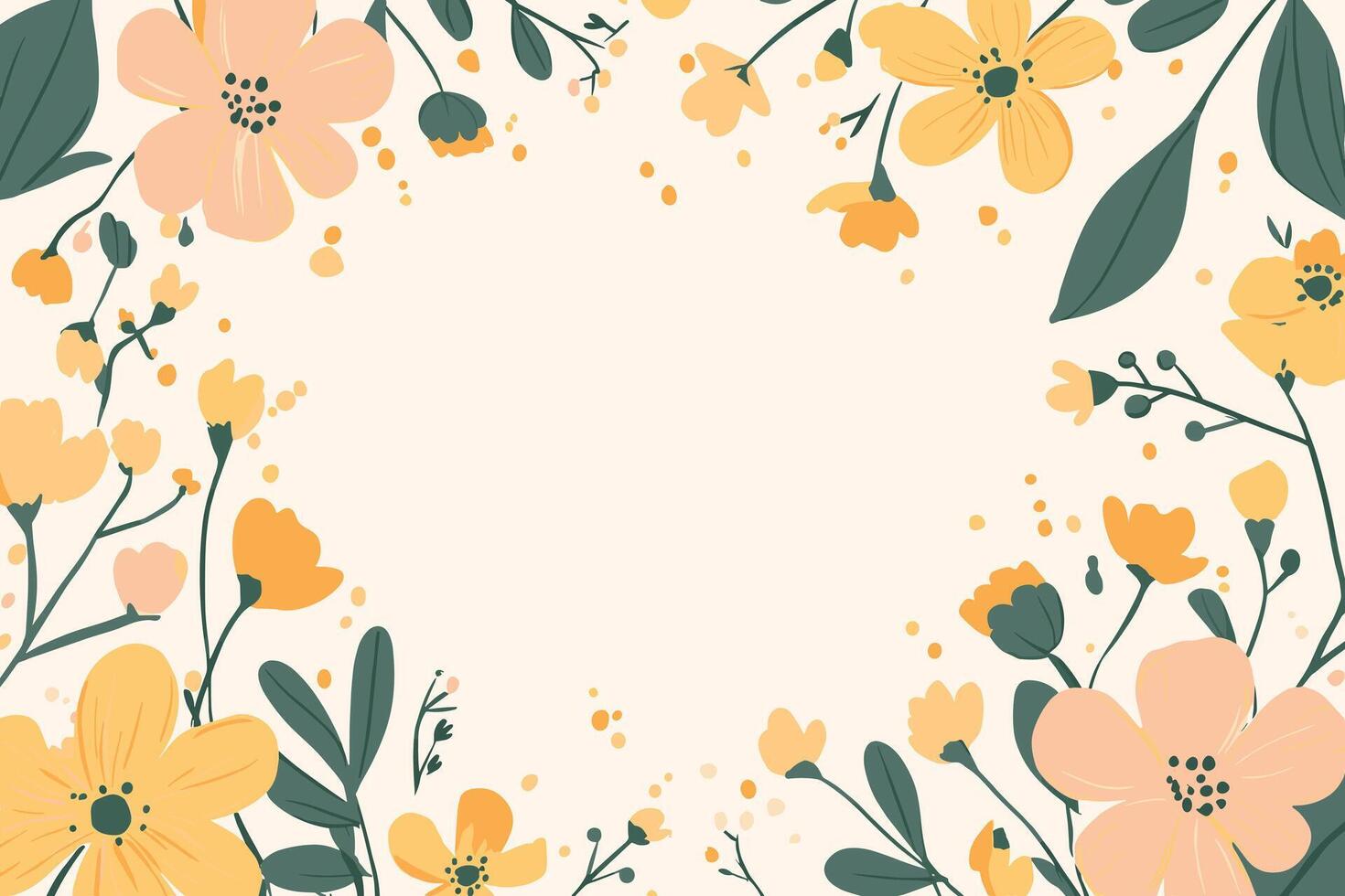 Pastel floral frame with yellow and pink flowers on cream background. vector