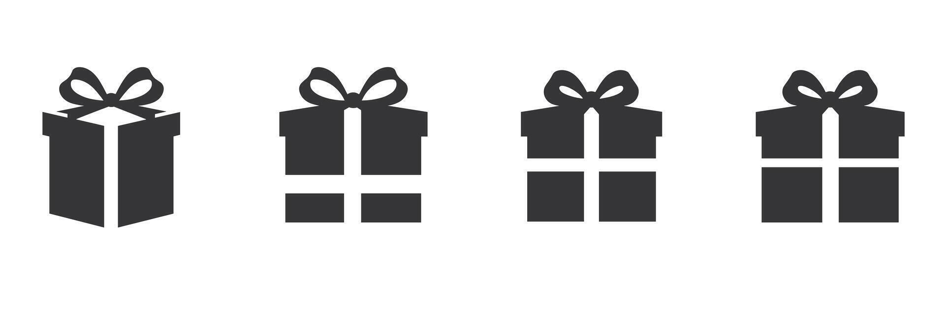 Set of four black gift box icons with bows on a white background. vector