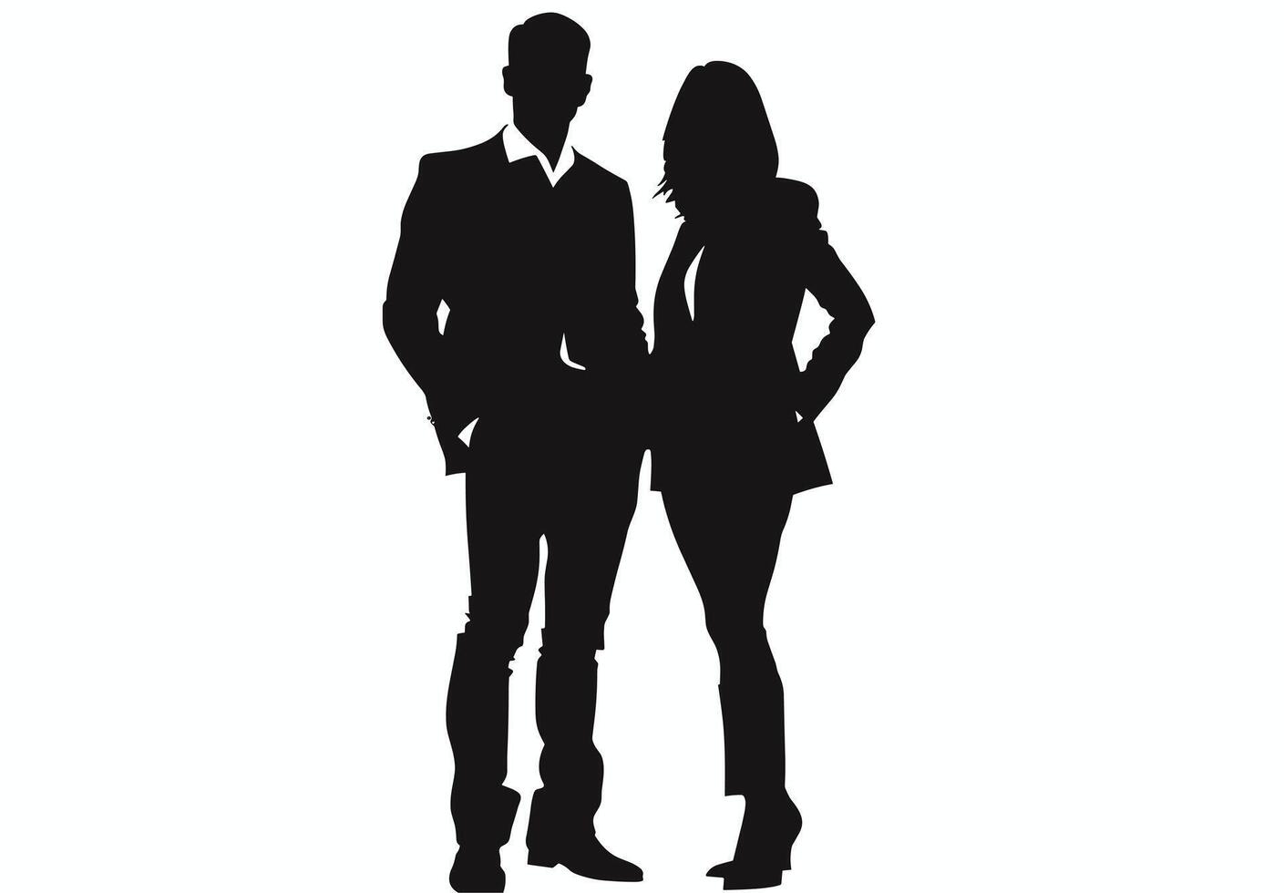 Silhouette of a man and woman in formal attire standing together, exuding confidence and elegance. vector