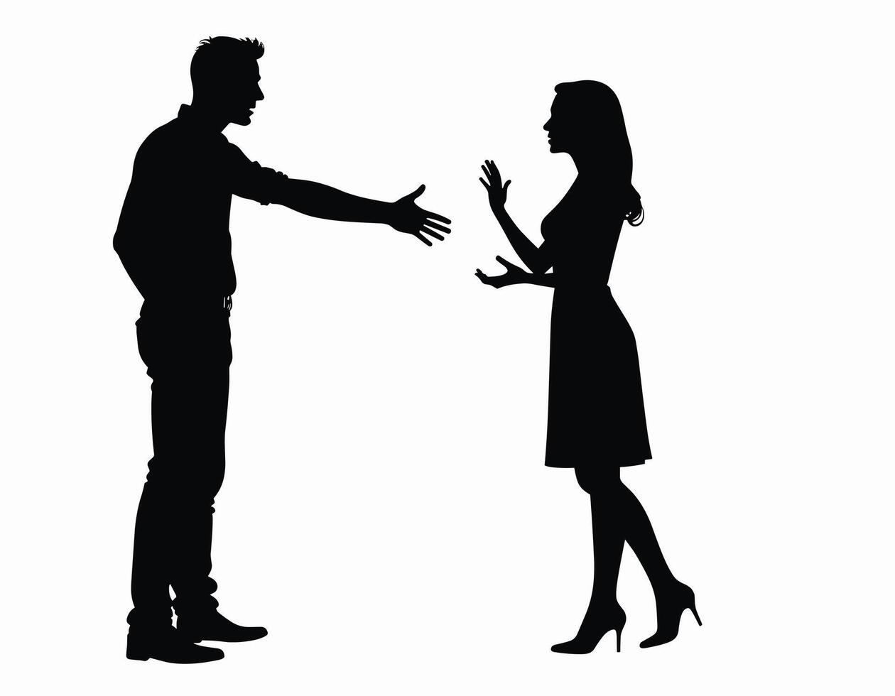 Silhouette of a man and woman engaged in a heated discussion, conveying tension and conflict. vector