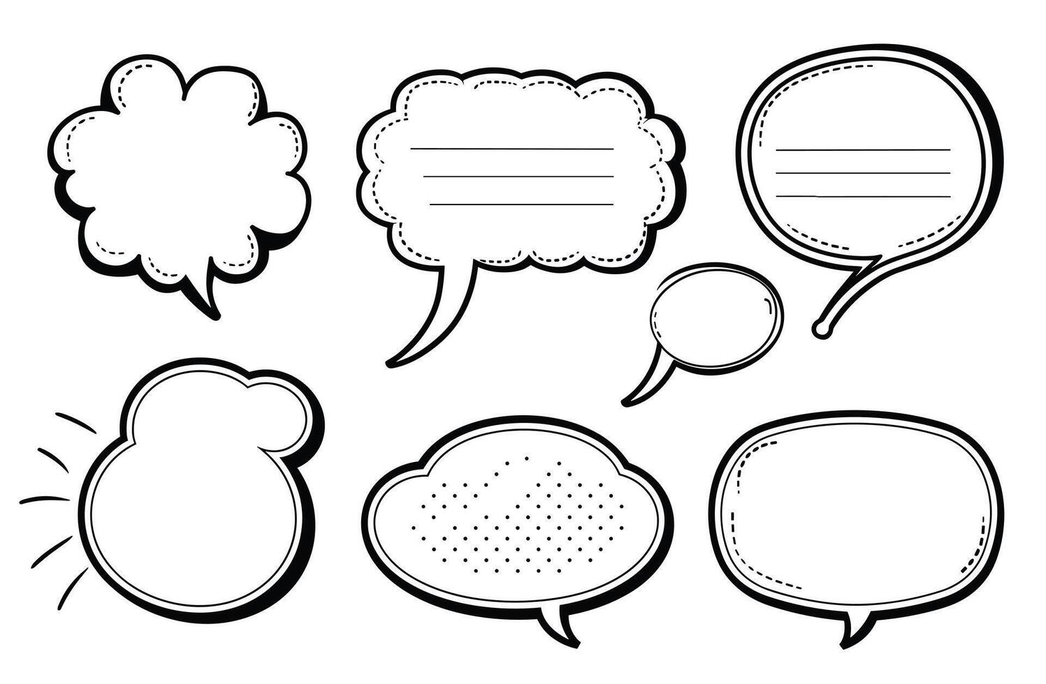 Set of blank speech bubbles in various shapes on a white background. vector