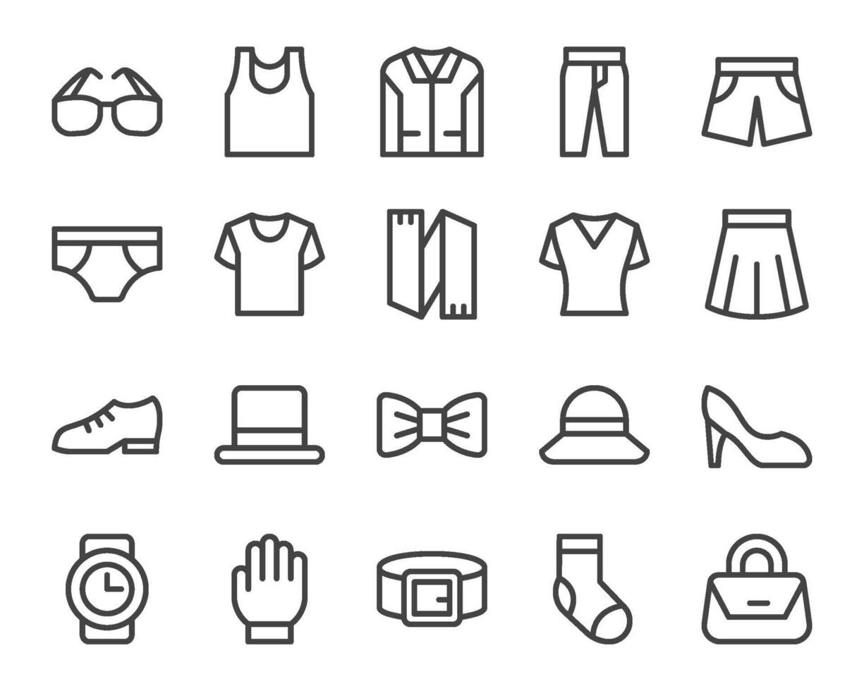outfit and clothes line icon set vector