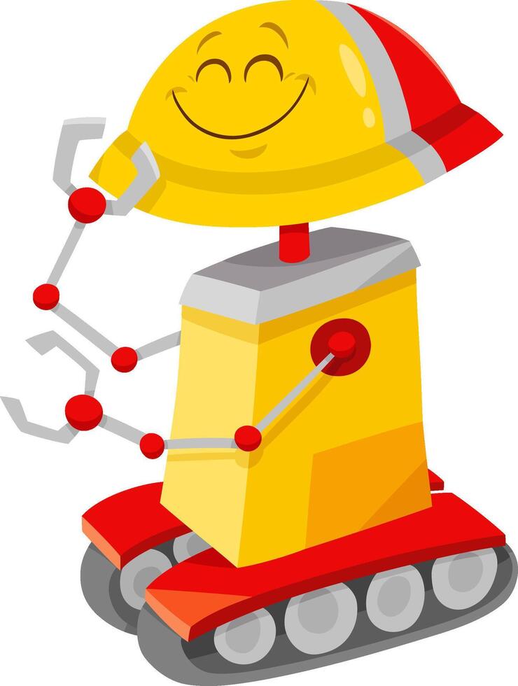 happy cartoon robot fantasy character on caterpillars vector