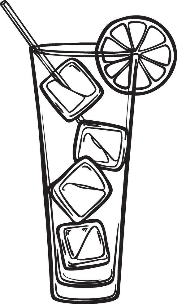 A black and white drawing of a glass of lemonade vector
