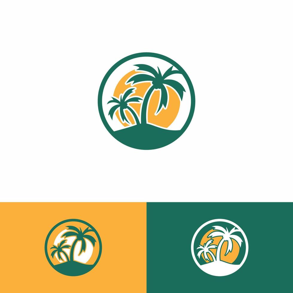 Coconut with sunrise or sunset logo design vector