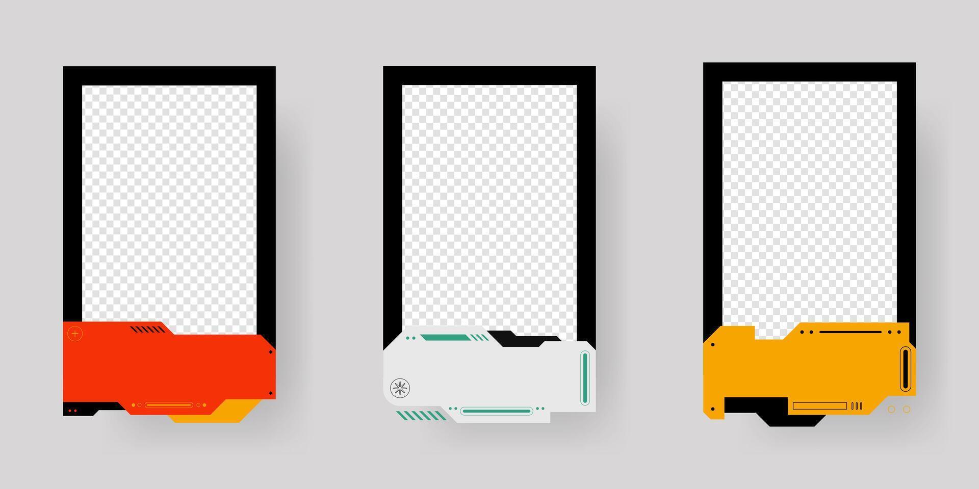 Collection of player frames template. Cyberpunk style. Game card frame mockup template design. vector